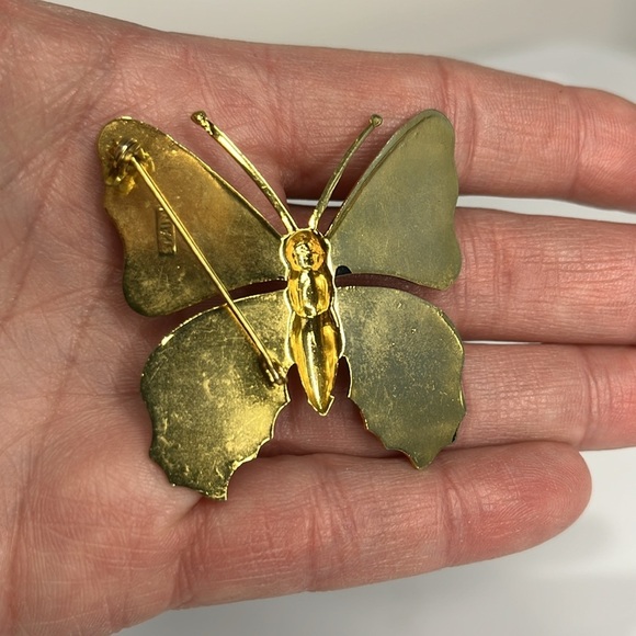 Vintage Butterfly Brooch Pin Womens Spanish Gold Black Tone Art Deco Boho - Picture 2 of 6